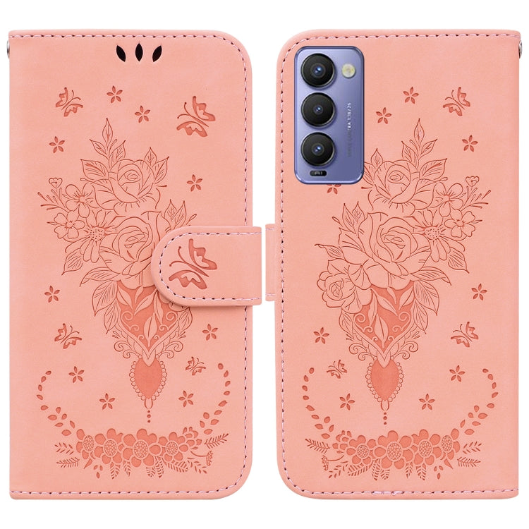For Tecno Camon 18P Butterfly Rose Embossed Leather Phone Case
