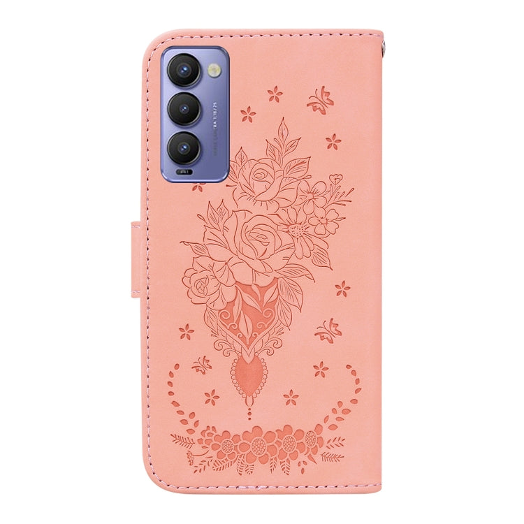 For Tecno Camon 18P Butterfly Rose Embossed Leather Phone Case