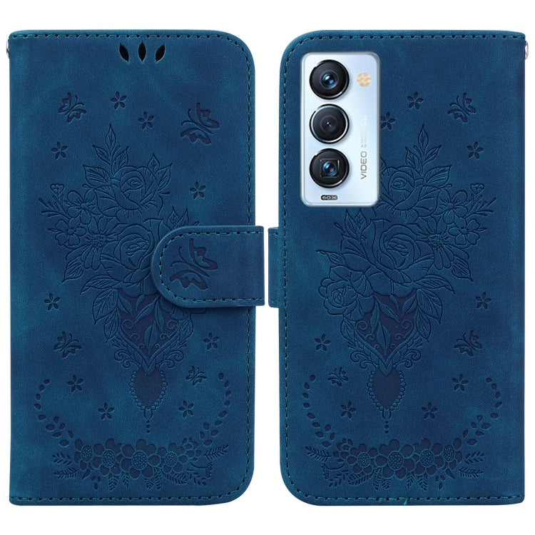 For Tecno Camon 18 Premier Butterfly Rose Embossed Leather Phone Case