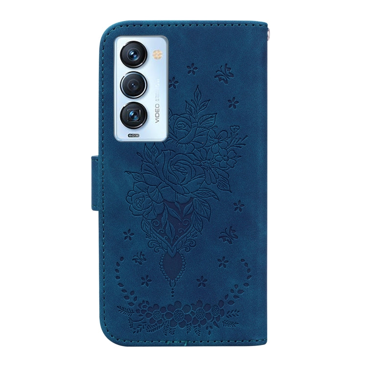 For Tecno Camon 18 Premier Butterfly Rose Embossed Leather Phone Case