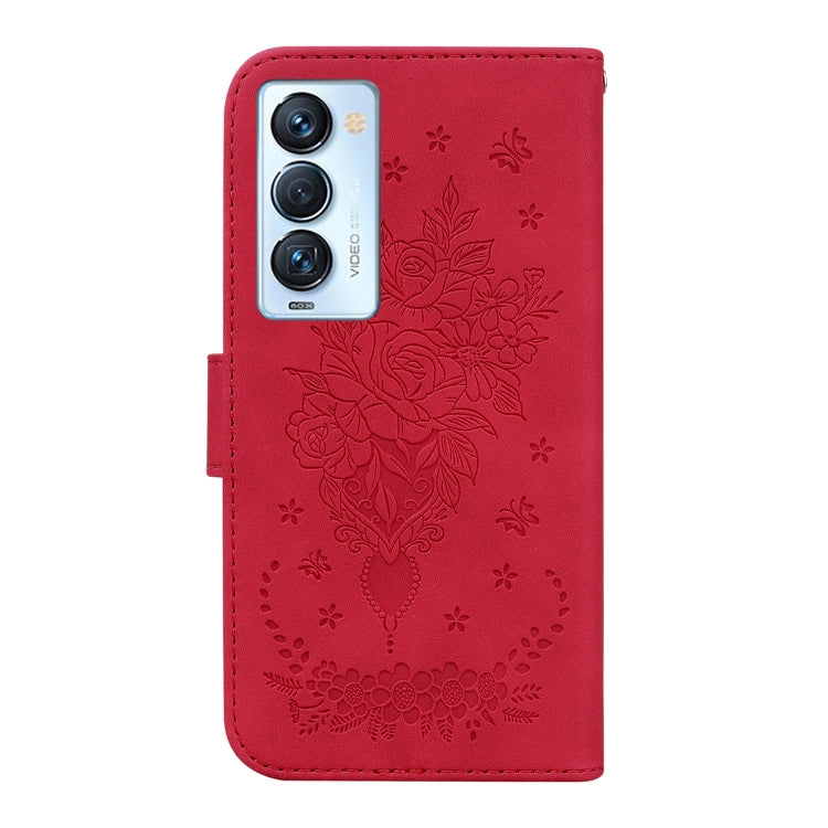 For Tecno Camon 18 Premier Butterfly Rose Embossed Leather Phone Case