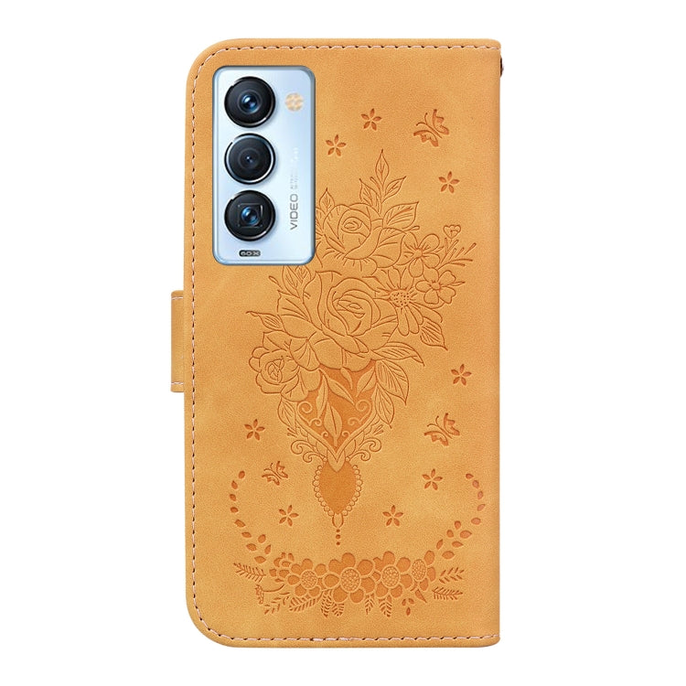 For Tecno Camon 18 Premier Butterfly Rose Embossed Leather Phone Case