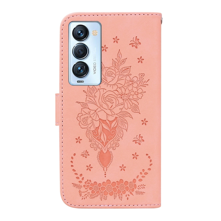 For Tecno Camon 18 Premier Butterfly Rose Embossed Leather Phone Case