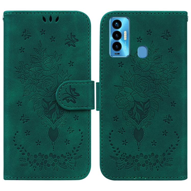For Tecno Camon 18i Butterfly Rose Embossed Leather Phone Case