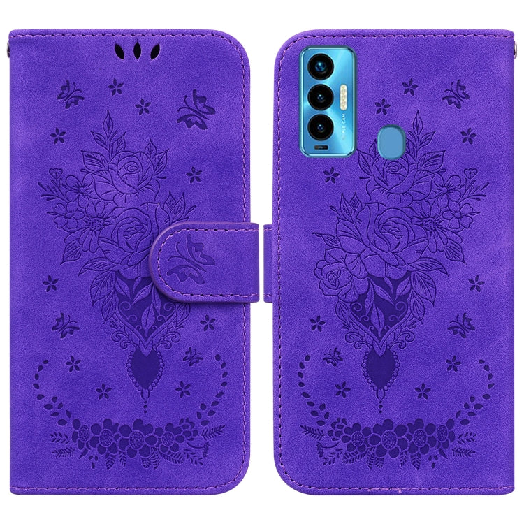 For Tecno Camon 18i Butterfly Rose Embossed Leather Phone Case