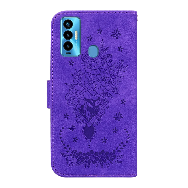 For Tecno Camon 18i Butterfly Rose Embossed Leather Phone Case