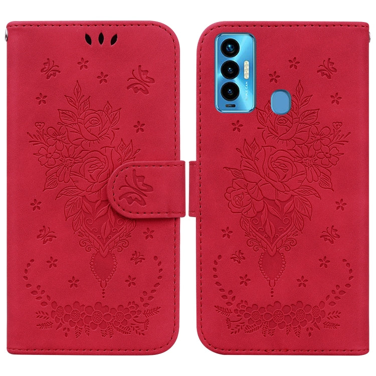 For Tecno Camon 18i Butterfly Rose Embossed Leather Phone Case