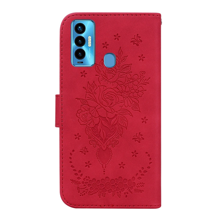 For Tecno Camon 18i Butterfly Rose Embossed Leather Phone Case