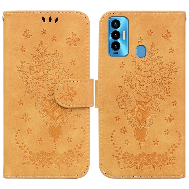 For Tecno Camon 18i Butterfly Rose Embossed Leather Phone Case