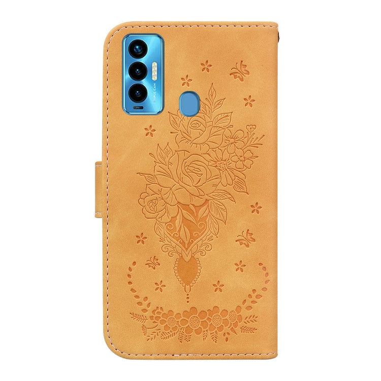 For Tecno Camon 18i Butterfly Rose Embossed Leather Phone Case