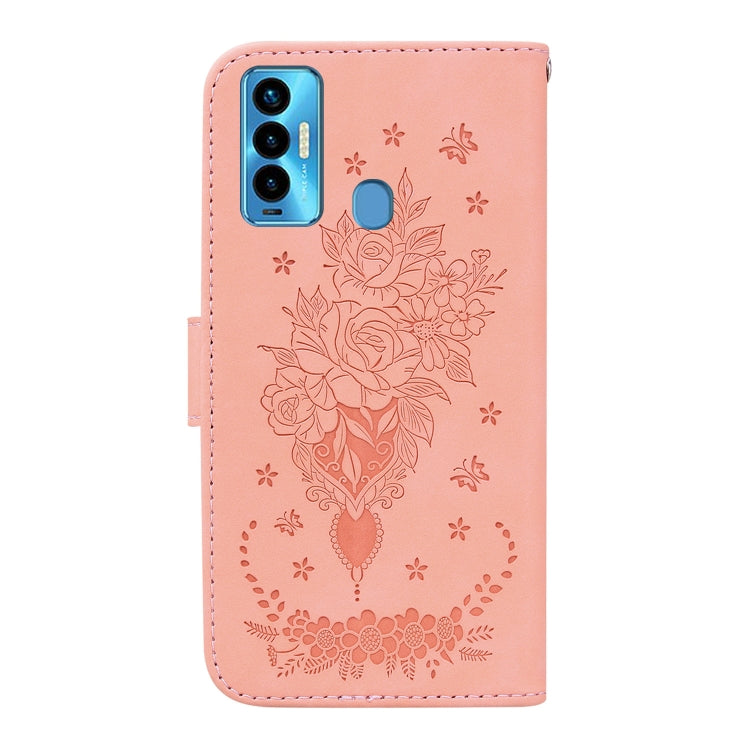 For Tecno Camon 18i Butterfly Rose Embossed Leather Phone Case