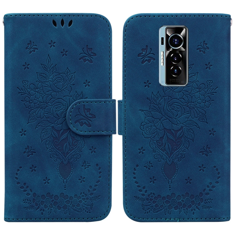 For Tecno Phantom X Butterfly Rose Embossed Leather Phone Case
