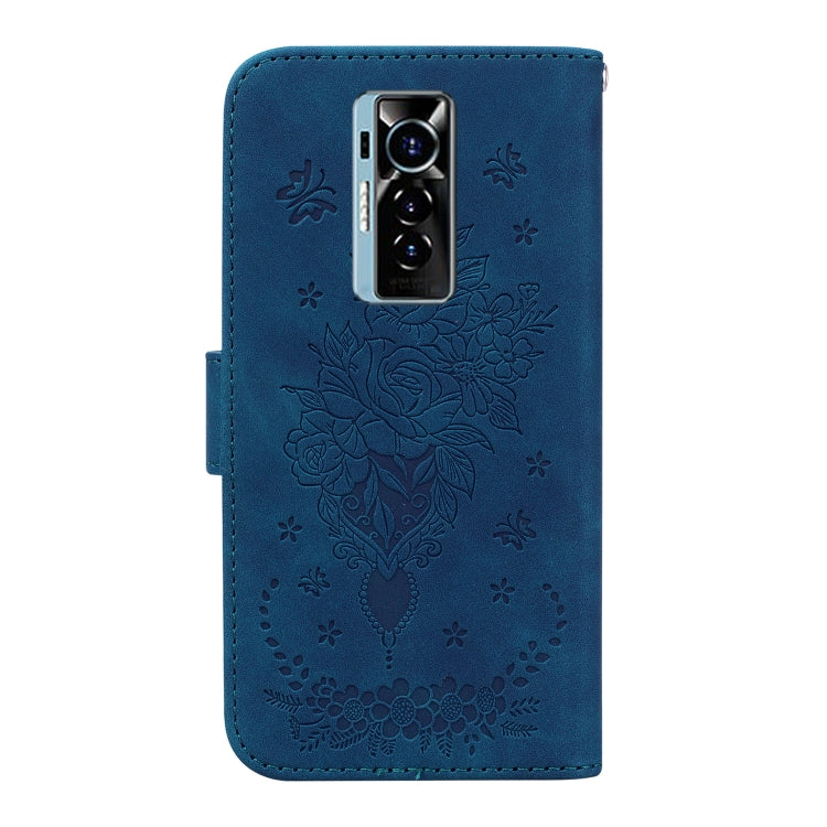 For Tecno Phantom X Butterfly Rose Embossed Leather Phone Case