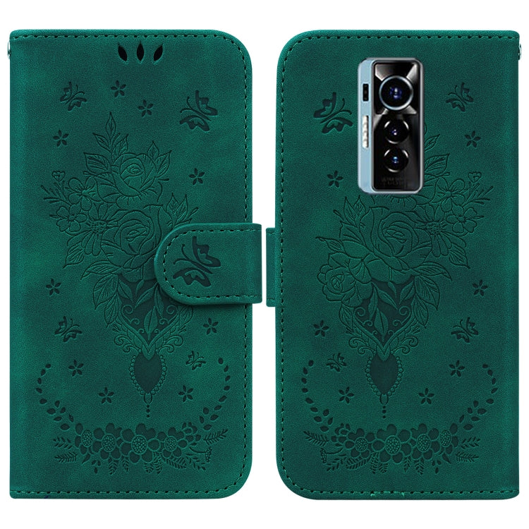 For Tecno Phantom X Butterfly Rose Embossed Leather Phone Case