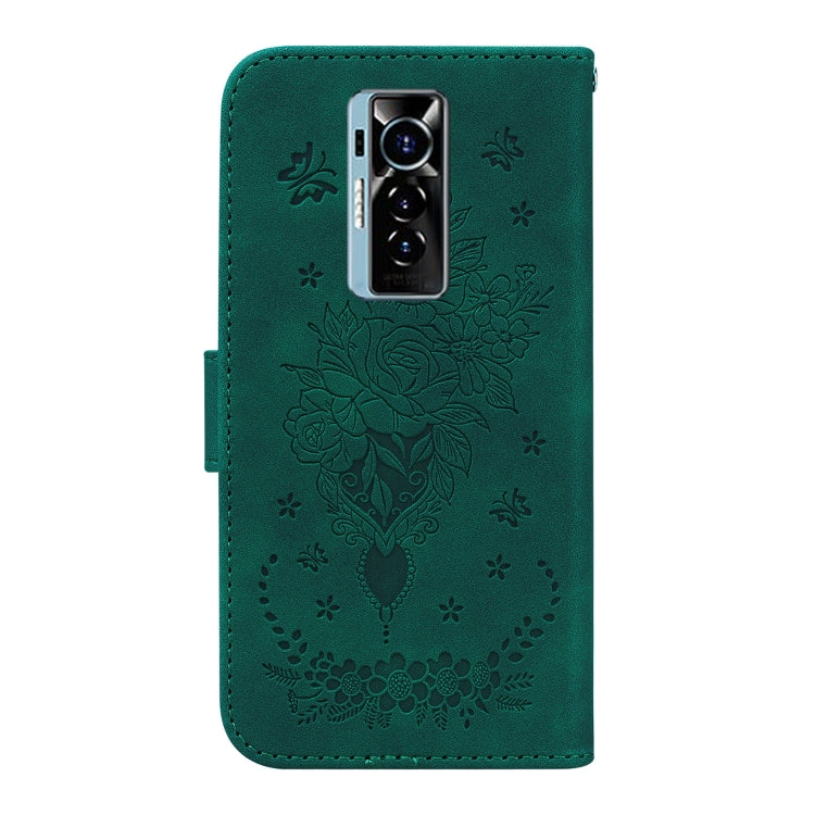 For Tecno Phantom X Butterfly Rose Embossed Leather Phone Case