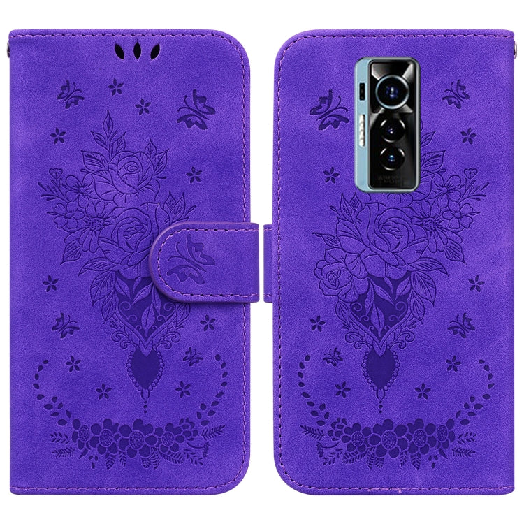 For Tecno Phantom X Butterfly Rose Embossed Leather Phone Case