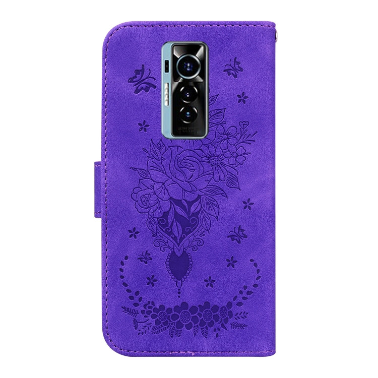 For Tecno Phantom X Butterfly Rose Embossed Leather Phone Case