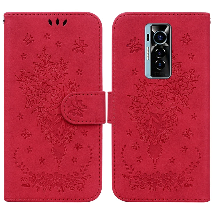 For Tecno Phantom X Butterfly Rose Embossed Leather Phone Case