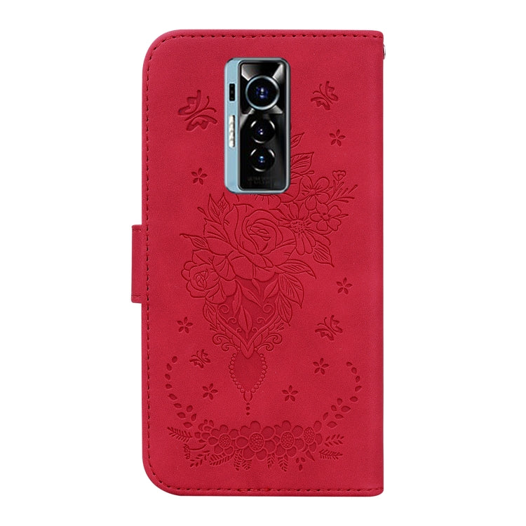 For Tecno Phantom X Butterfly Rose Embossed Leather Phone Case