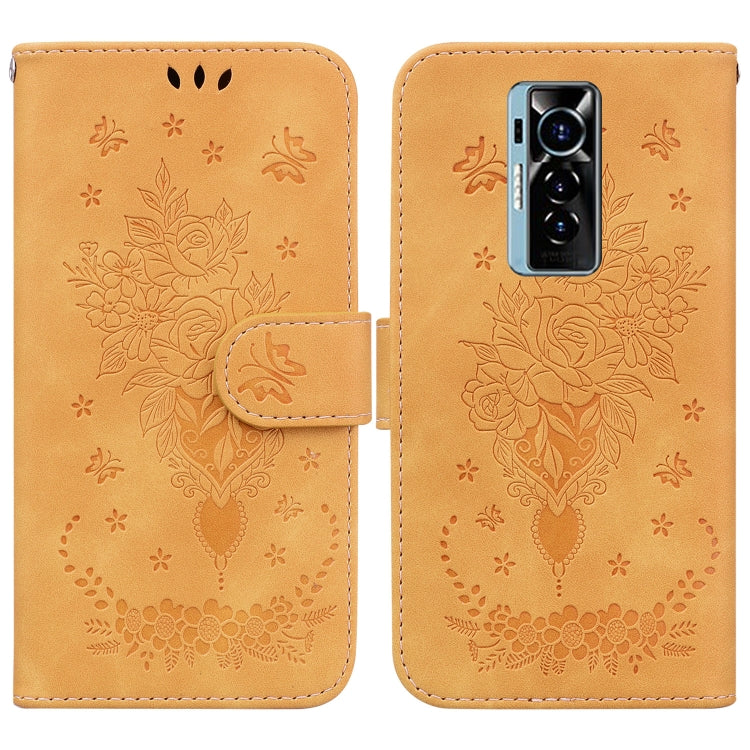 For Tecno Phantom X Butterfly Rose Embossed Leather Phone Case
