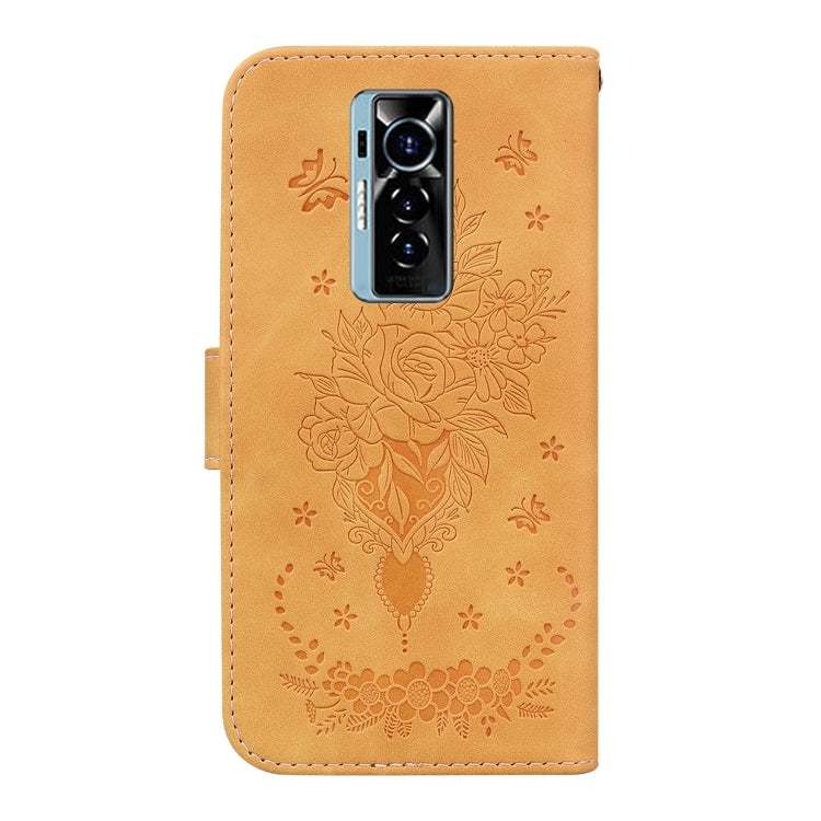For Tecno Phantom X Butterfly Rose Embossed Leather Phone Case