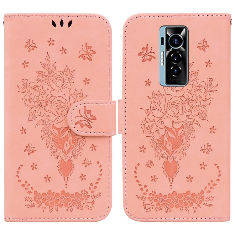 For Tecno Phantom X Butterfly Rose Embossed Leather Phone Case