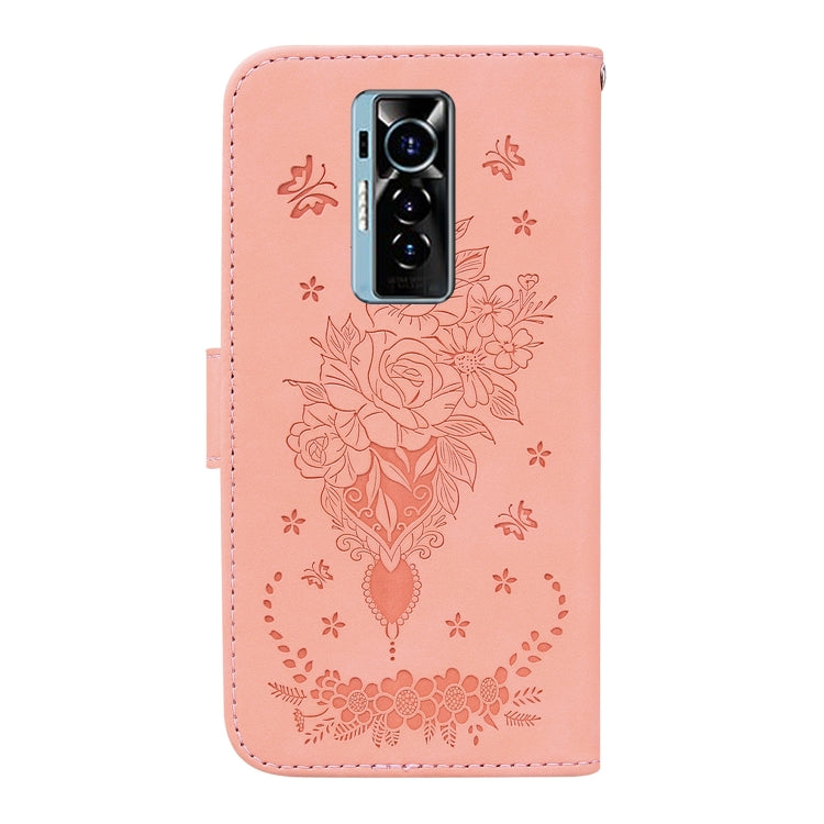 For Tecno Phantom X Butterfly Rose Embossed Leather Phone Case