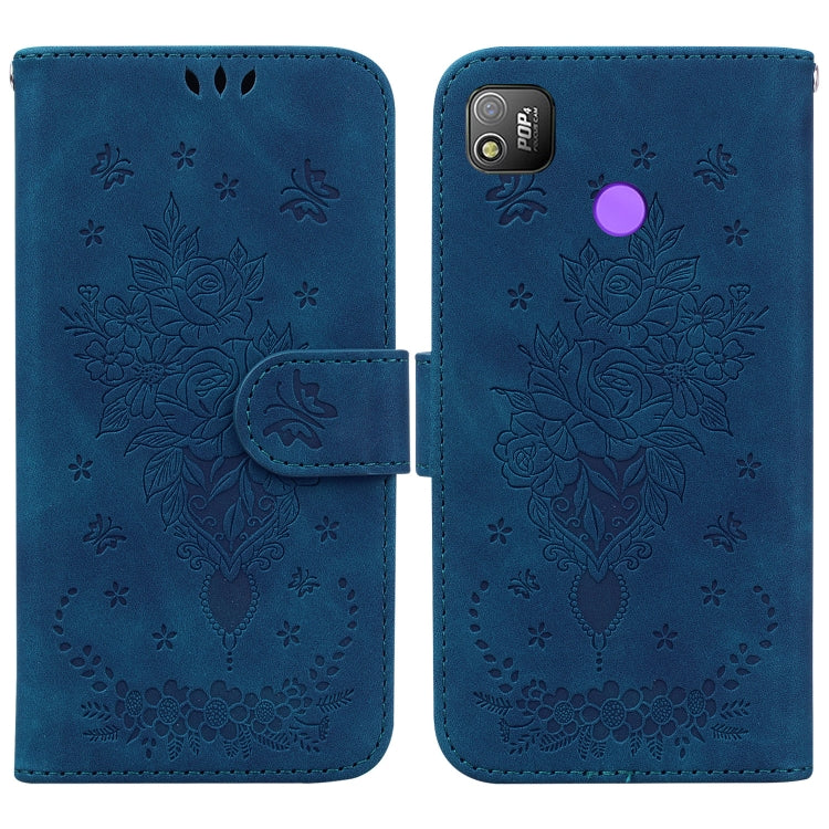 For Tecno Pop 4 Butterfly Rose Embossed Leather Phone Case