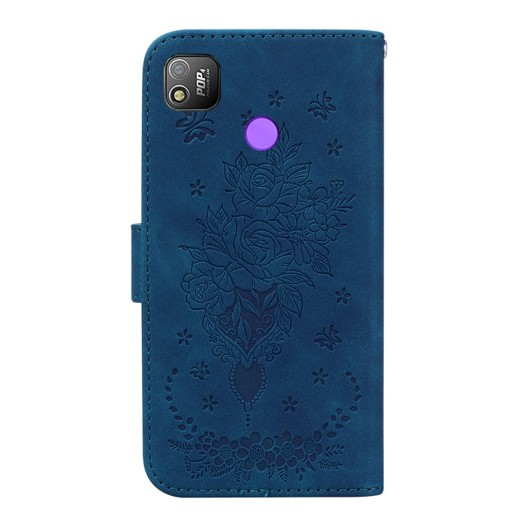 For Tecno Pop 4 Butterfly Rose Embossed Leather Phone Case