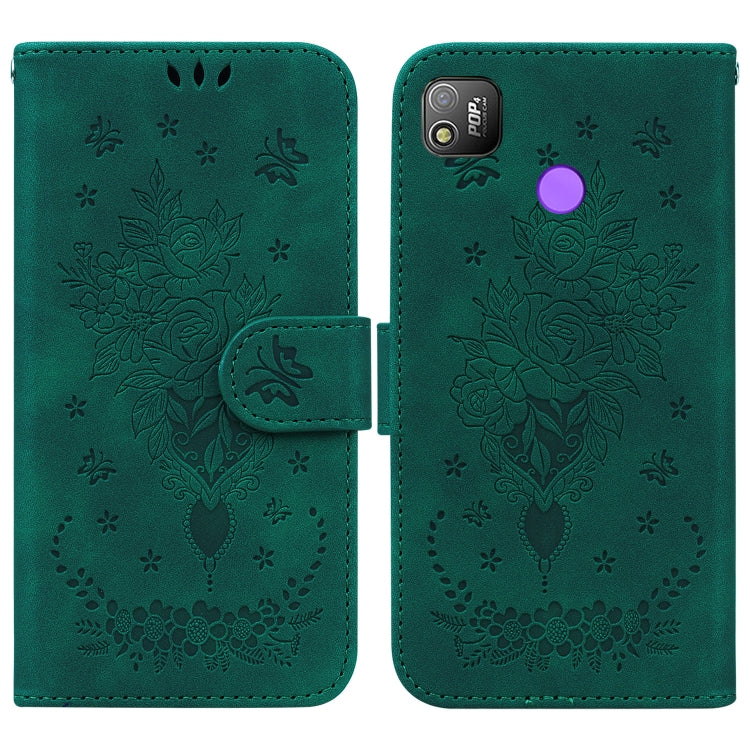 For Tecno Pop 4 Butterfly Rose Embossed Leather Phone Case