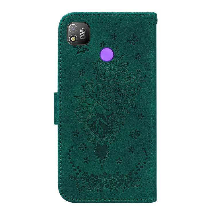 For Tecno Pop 4 Butterfly Rose Embossed Leather Phone Case