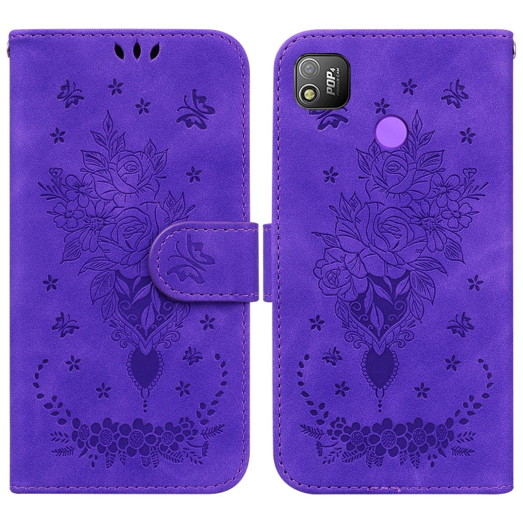 For Tecno Pop 4 Butterfly Rose Embossed Leather Phone Case