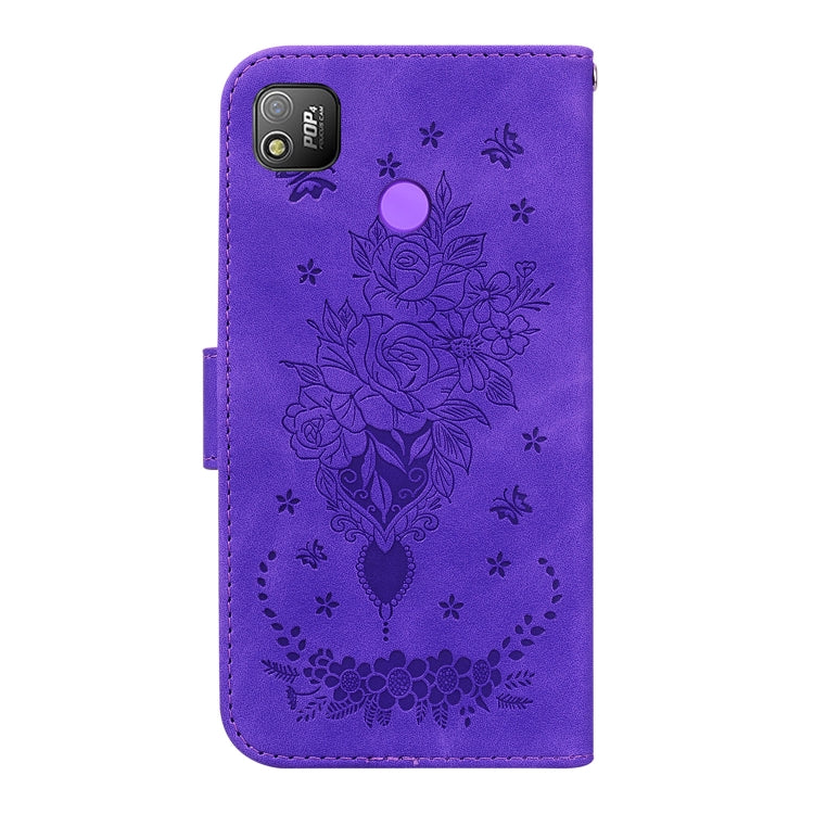 For Tecno Pop 4 Butterfly Rose Embossed Leather Phone Case