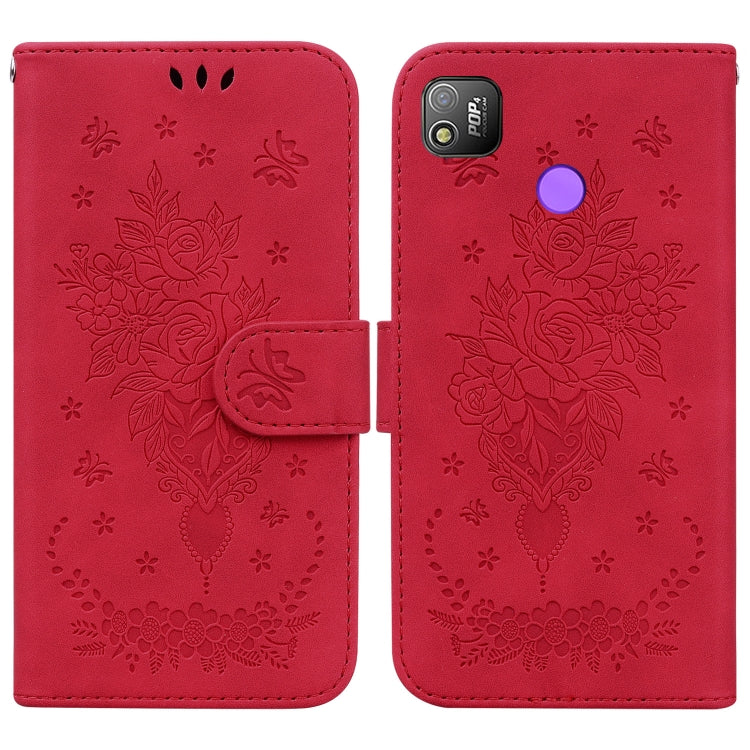 For Tecno Pop 4 Butterfly Rose Embossed Leather Phone Case