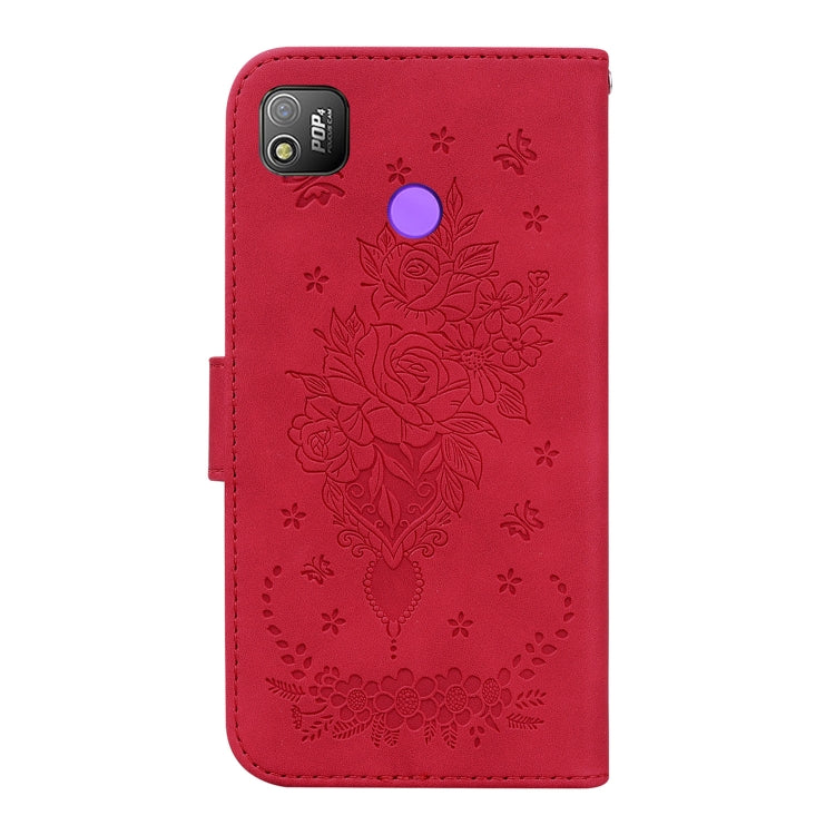 For Tecno Pop 4 Butterfly Rose Embossed Leather Phone Case