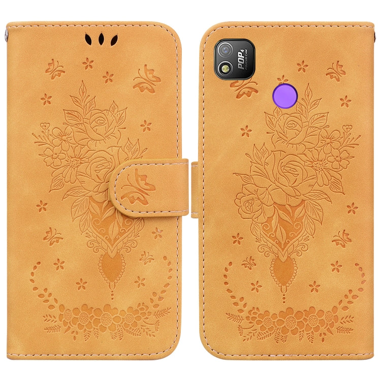 For Tecno Pop 4 Butterfly Rose Embossed Leather Phone Case
