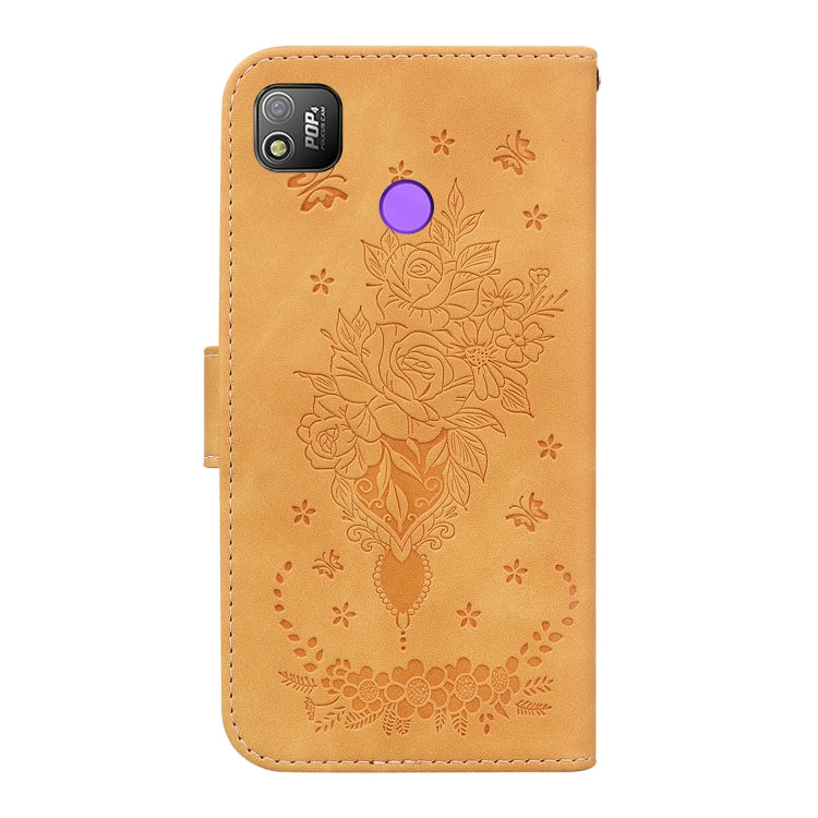 For Tecno Pop 4 Butterfly Rose Embossed Leather Phone Case
