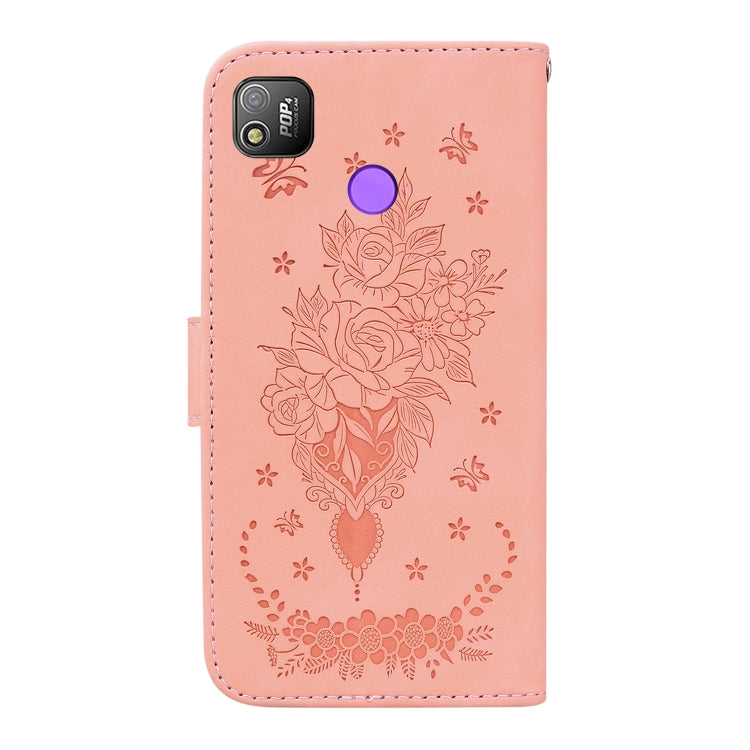 For Tecno Pop 4 Butterfly Rose Embossed Leather Phone Case