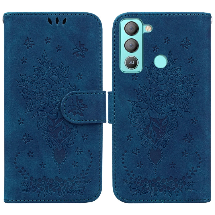 For Tecno Pop 5 Lite BD4 Butterfly Rose Embossed Leather Phone Case