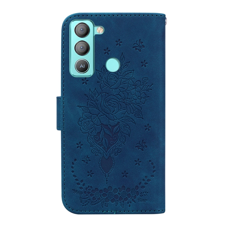 For Tecno Pop 5 Lite BD4 Butterfly Rose Embossed Leather Phone Case