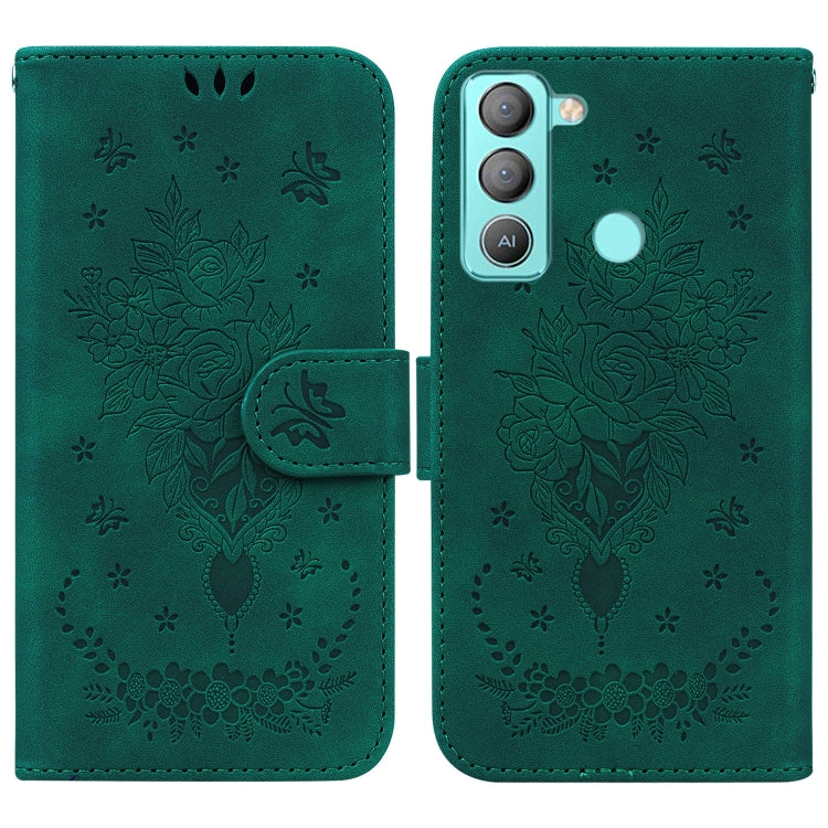 For Tecno Pop 5 Lite BD4 Butterfly Rose Embossed Leather Phone Case