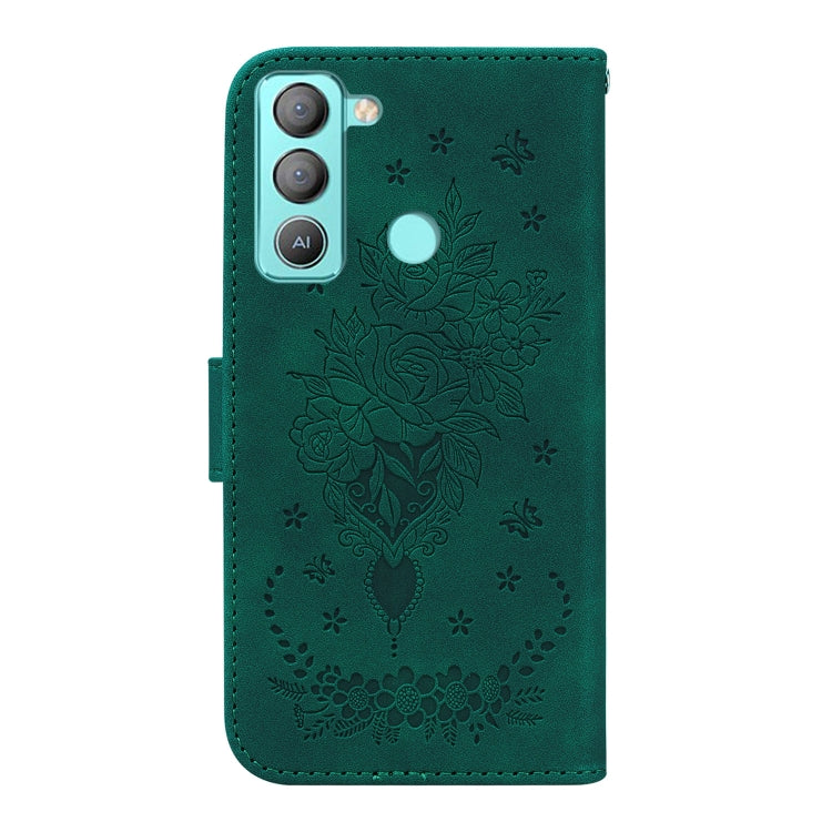 For Tecno Pop 5 Lite BD4 Butterfly Rose Embossed Leather Phone Case