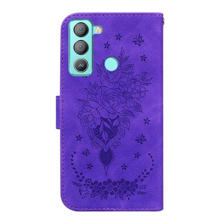 For Tecno Pop 5 Lite BD4 Butterfly Rose Embossed Leather Phone Case