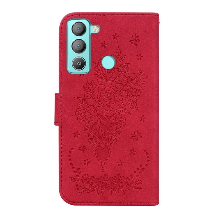 For Tecno Pop 5 Lite BD4 Butterfly Rose Embossed Leather Phone Case