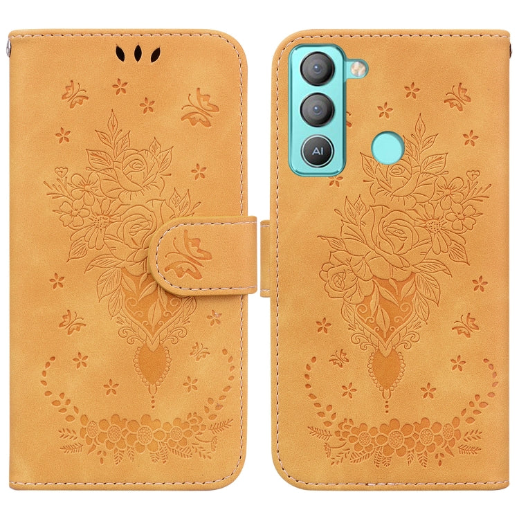 For Tecno Pop 5 Lite BD4 Butterfly Rose Embossed Leather Phone Case