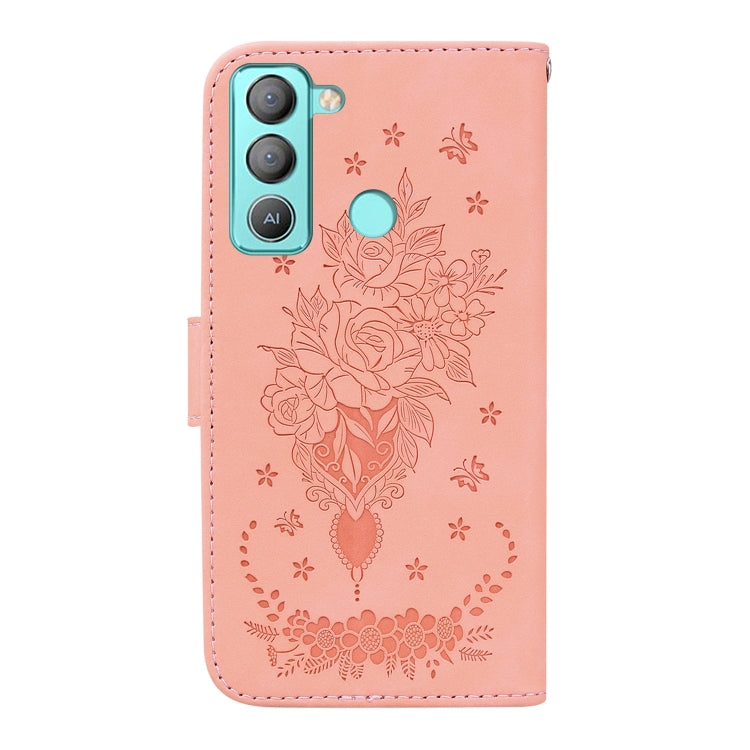 For Tecno Pop 5 Lite BD4 Butterfly Rose Embossed Leather Phone Case