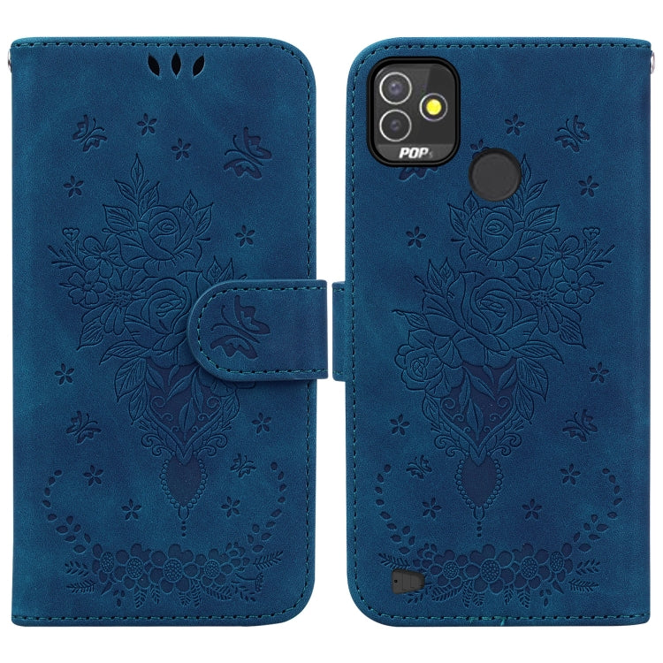 For Tecno Pop 5P Butterfly Rose Embossed Leather Phone Case