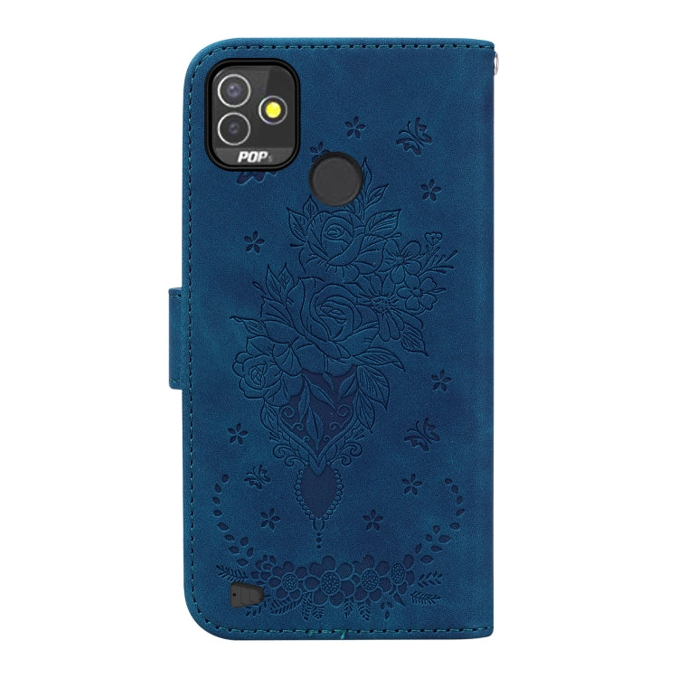 For Tecno Pop 5P Butterfly Rose Embossed Leather Phone Case