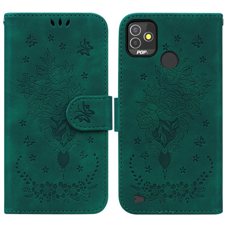 For Tecno Pop 5P Butterfly Rose Embossed Leather Phone Case