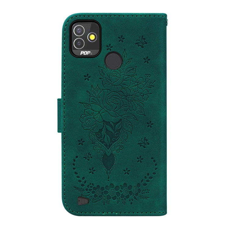 For Tecno Pop 5P Butterfly Rose Embossed Leather Phone Case